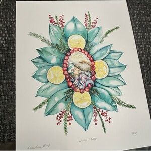 Katie Crawford Mouse Winter Nap 2021 Watercolor Signed Art Print